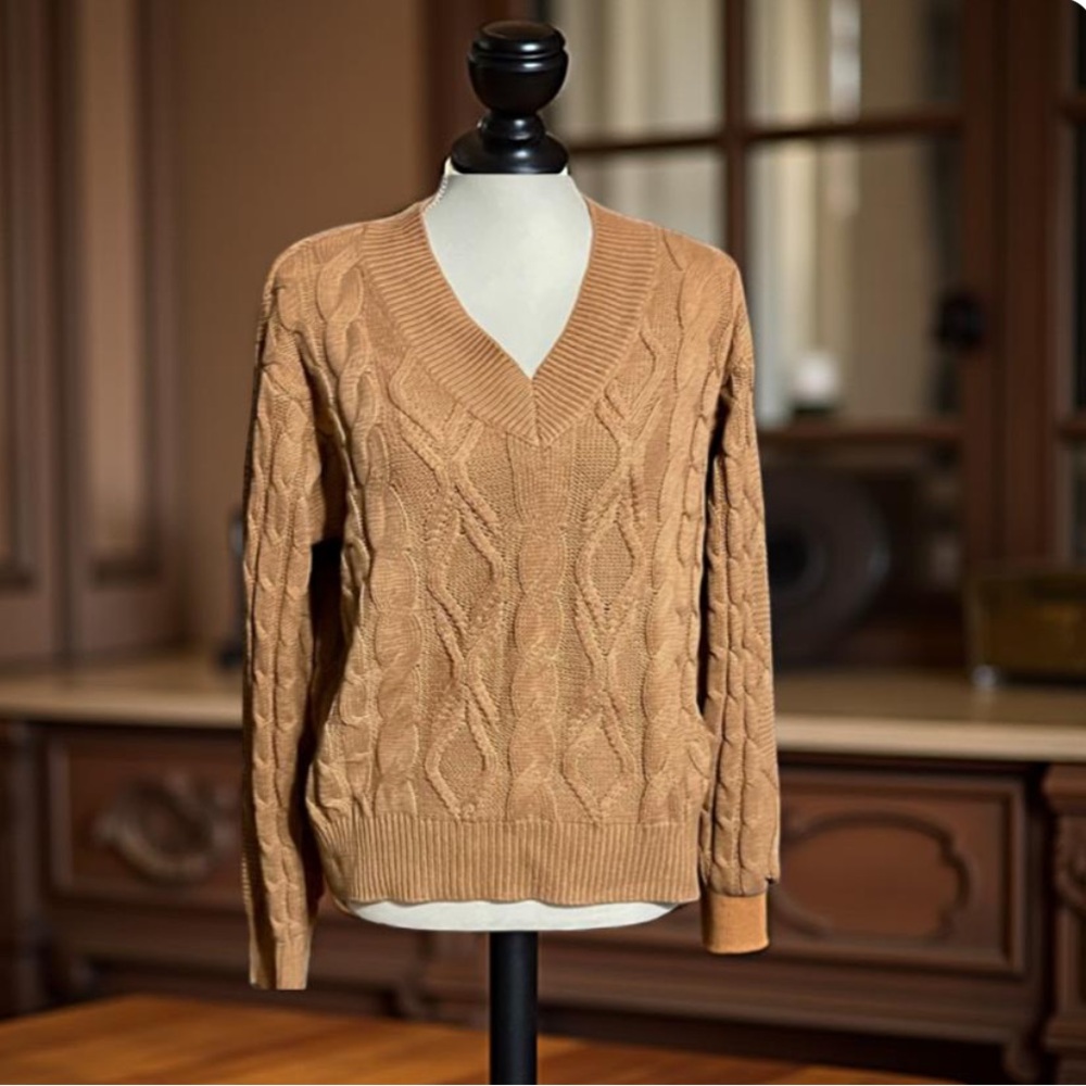 St John’s Bay Cable Knit Sweater - Tan PL NWT